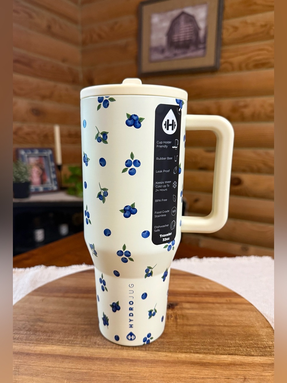 FRESHLY PICK’D Blueberries HydroJug 32oz Traveler Straw Tumbler • 100% LEAKPROOF
